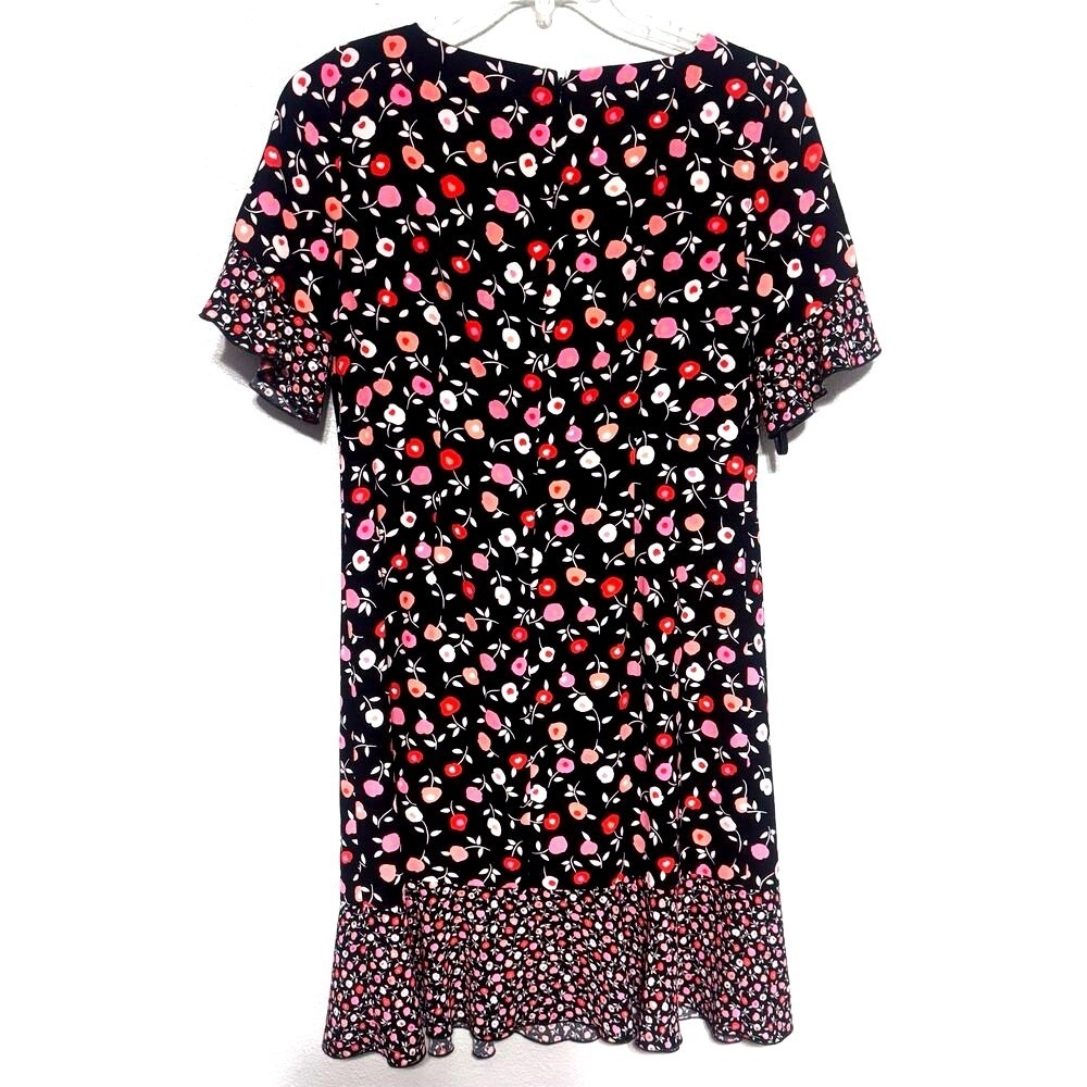 Talbots Floral Shift Midi Dress Size 8 Black Pink Cottage-core Romantic Garden - Picture 8 of 8